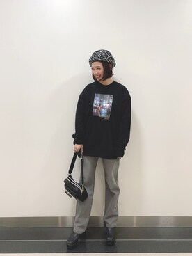 「スウエット」｜「アイテム（ハンチング/ベレー帽）」を使った、まいてぃさん（レディース・157cm）の秋コーディネート