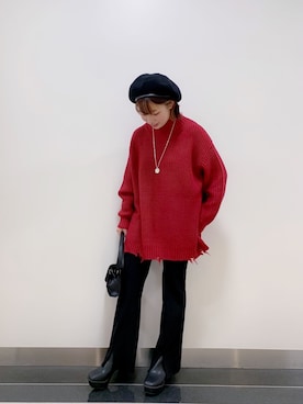 「ゆるニット」｜「アイテム（ハンチング/ベレー帽）」を使った、まいてぃさん（レディース・157cm）の秋コーディネート
