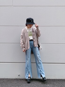 「PBLIM（ページボーイリム）のPAGEBOYLIM/ロゴ刺繍バケットハット2（ハット）」を使った、まいてぃさん（レディース・157cm・20代）の冬コーディネート