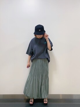 「PBLIM（ページボーイリム）のPAGEBOYLIM/ロゴ刺繍バケットハット2（ハット）」を使った、まいてぃさん（レディース・157cm・20代）の春コーディネート