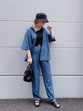 「PBLIM（ページボーイリム）のPAGEBOYLIM/ロゴ刺繍バケットハット2（ハット）」を使った、まいてぃさん（レディース・157cm・20代）の春コーディネート