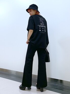 「PBLIM（ページボーイリム）のPAGEBOYLIM/ロゴ刺繍バケットハット2（ハット）」を使った、まいてぃさん（レディース・157cm・20代）の春コーディネート