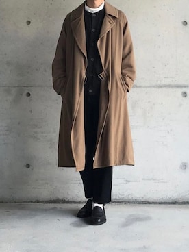 「COMOLI（コモリ）のアイテム（チェスターコート）」を使った、youさん（メンズ・170cm）の冬コーディネート