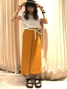 「アイテム（スカート、オレンジ系）」を使った、soffittoルクア大阪店 ゆみさん（レディース・162cm）の夏コーディネート