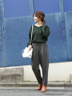 「NAVY（ネイビー）のアイテム（パンツ）」を使った、マックハウスZOZOスタイリスト レディースさん（レディース・163cm）の冬コーディネート