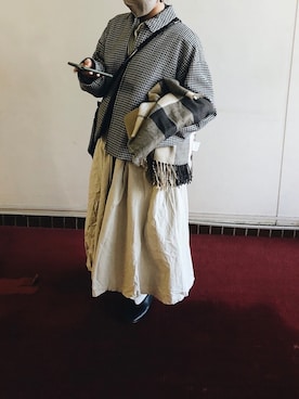 「ガンクラブチェックコート」｜r I k oさん（レディース・148cm）の冬コーディネート