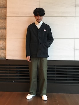 「ワークパンツ」｜「アイテム（ノーカラージャケット）」を使った、kitchen&garden新丸ビル店スタッフさん（メンズ・178cm）の秋コーディネート