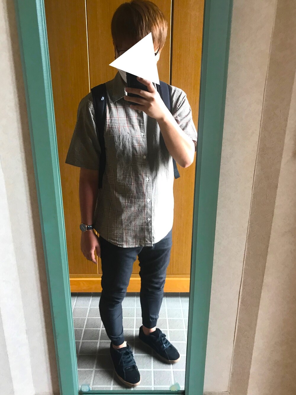 「シンプル、シャツスタイル、プチプラ、GU、いいね、save、フォローお願いします🤑、おしゃれさんと繋がりたい」｜「GUのアイテム（トップス、ブラウン系）」を使った、たくやさん（メンズ・166cm）の春コーディネートの1枚目の写真