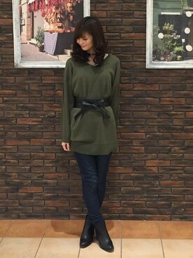 「INGNI（イング）のフレイドヘムスキニー/レディースパンツ-2016ＡＷ-（デニムパンツ）」を使った、INGNI（イング）さん（レディース・164cm）の冬コーディネート