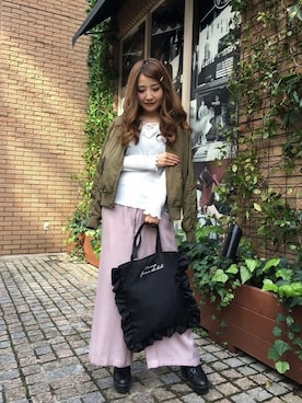 「フリルトート」｜「アイテム（MA-1）」を使った、INGNI（イング）さん（レディース・151cm）の冬コーディネート