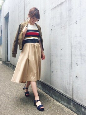 「サッシュベルト」｜「アイテム（MA-1）」を使った、INGNI（イング）さん（レディース・159cm）の春コーディネート