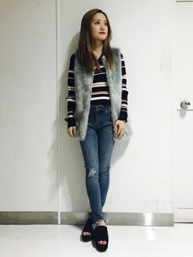 「切りっぱなしデニム」｜「アイテム（その他アウター）」を使った、INGNI（イング）さん（レディース・153cm）の秋コーディネート