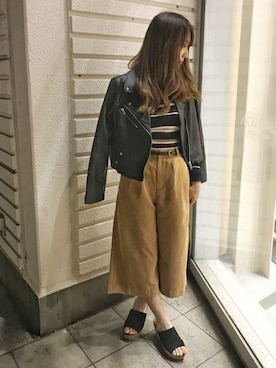 「ガウチョパンツ」｜「アイテム（ライダースジャケット）」を使った、INGNI（イング）さん（レディース・160cm）の秋コーディネート
