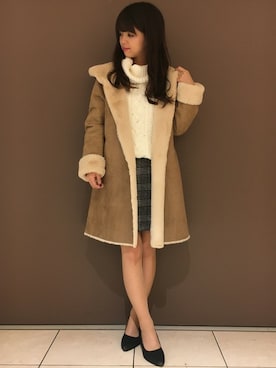 「グレンチェック」｜「アイテム（ムートンコート）」を使った、INGNI（イング）さん（レディース・158cm）の秋コーディネート