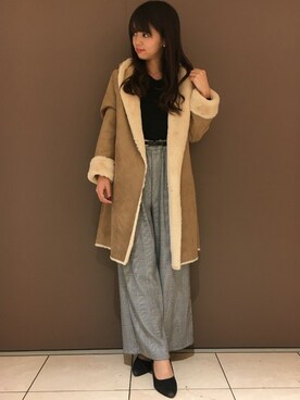 「グレンチェック」｜「アイテム（ムートンコート）」を使った、INGNI（イング）さん（レディース・158cm）の秋コーディネート
