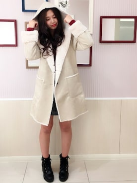 「グレンチェック」｜「アイテム（ムートンコート）」を使った、INGNI（イング）さん（レディース・155cm）の秋コーディネート