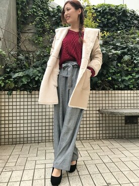 「グレンチェック」｜「アイテム（ムートンコート）」を使った、INGNI（イング）さん（レディース・159cm）の秋コーディネート