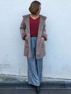 「グレンチェック」｜「アイテム（ムートンコート）」を使った、INGNI（イング）さん（レディース・164cm）の秋コーディネート