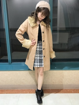 「Aラインコート」｜「アイテム（ハンチング/ベレー帽）」を使った、INGNI（イング）さん（レディース・157cm）の秋コーディネート