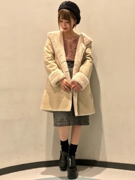 「グレンチェック」｜「アイテム（ムートンコート）」を使った、INGNI（イング）さん（レディース・151cm）の冬コーディネート