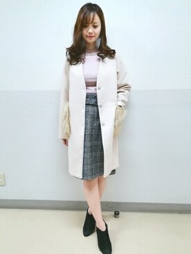 「INGNI（イング）のアイテム（ノーカラージャケット）」を使った、INGNI（イング）さん（レディース・161cm）の冬コーディネート