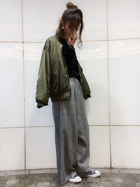 「グレンチェック」｜「アイテム（MA-1）」を使った、INGNI（イング）さん（レディース・158cm）の冬コーディネート