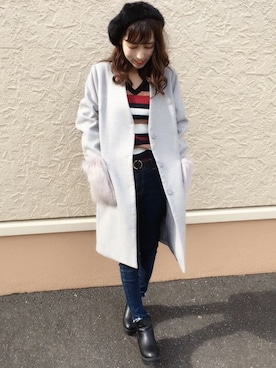 「コーディガン」｜「アイテム（ノーカラージャケット）」を使った、INGNI（イング）さん（レディース・156cm）の冬コーディネート