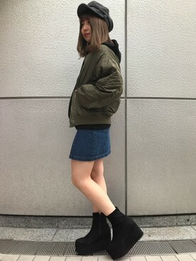 「リバーシブル」｜「アイテム（キャスケット）」を使った、INGNI（イング）さん（レディース・160cm）の冬コーディネート