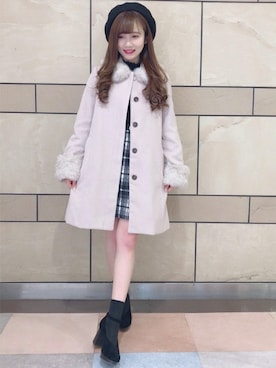 「Aラインコート」｜「アイテム（ハンチング/ベレー帽）」を使った、INGNI（イング）さん（レディース・154cm）の冬コーディネート