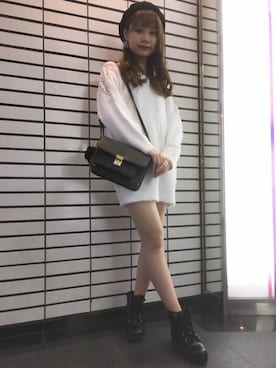 「フェザー」｜「アイテム（ハンチング/ベレー帽）」を使った、INGNI（イング）さん（レディース・161cm）の冬コーディネート