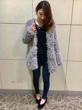 「INGNI（イング）のアイテム（ノーカラージャケット）」を使った、INGNI（イング）さん（レディース・153cm）の冬コーディネート