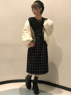 「リブニット」｜「アイテム（MA-1）」を使った、INGNI（イング）さん（レディース・151cm）の冬コーディネート