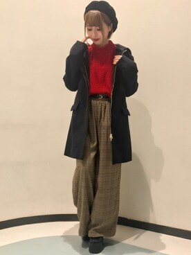 「フードコート」｜「アイテム（ハンチング/ベレー帽）」を使った、INGNI（イング）さん（レディース・151cm）の冬コーディネート
