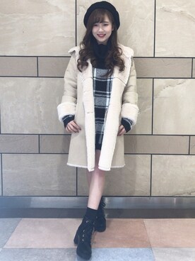 「チュニック」｜「アイテム（ムートンコート）」を使った、INGNI（イング）さん（レディース・154cm）の冬コーディネート