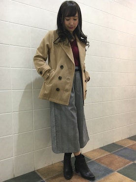 「リブニット」｜「アイテム（ピーコート）」を使った、INGNI（イング）さん（レディース・155cm）の冬コーディネート