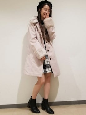 「Aラインコート」｜「アイテム（ハンチング/ベレー帽）」を使った、INGNI（イング）さん（レディース・155cm）の冬コーディネート