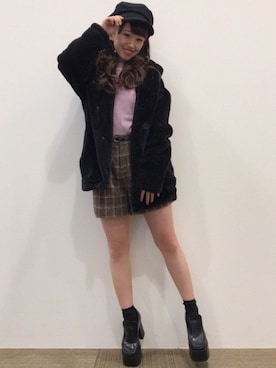 「ファーコート」｜「アイテム（キャスケット）」を使った、INGNI（イング）さん（レディース・145cm）の冬コーディネート