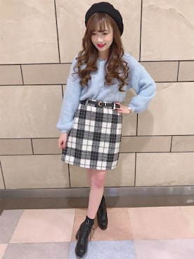 「フェザー」｜「アイテム（ハンチング/ベレー帽）」を使った、INGNI（イング）さん（レディース・154cm）の冬コーディネート