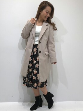 「スカラップ」｜「アイテム（チェスターコート）」を使った、INGNI（イング）さん（レディース・155cm）の冬コーディネート