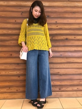 「透かし編みニット」｜INGNI（イング）さん（キッズ・153cm）の春コーディネート