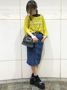 「透かし編みニット」｜INGNI（イング）さん（レディース・160cm）の春コーディネート