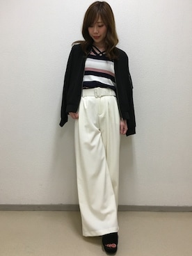 「リブニット」｜「アイテム（MA-1）」を使った、INGNI（イング）さん（レディース・155cm）の春コーディネート
