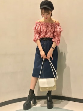 「赤チェック」｜「アイテム（キャスケット）」を使った、INGNI（イング）さん（レディース・151cm）の春コーディネート