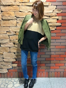 「チュニック」｜「アイテム（MA-1）」を使った、INGNI（イング）さん（レディース・164cm）の春コーディネート