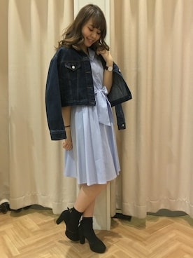 「肩掛け」｜「アイテム（シャツワンピース）」を使った、INGNI（イング）さん（レディース・158cm）の春コーディネート
