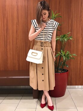 「INGNI（イング）のメロー フリル袖 トップス -2018SS-（Tシャツ/カットソー）」を使った、INGNI（イング）さん（レディース・157cm）の春コーディネート