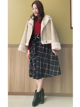 「リブニット」｜「アイテム（ムートンコート）」を使った、INGNI（イング）さん（レディース・163cm）の冬コーディネート