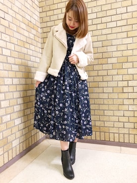 「花柄」｜「アイテム（ムートンコート）」を使った、INGNI（イング）さん（レディース・160cm）の冬コーディネート