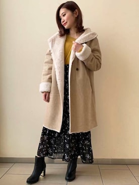 「マスタード」｜「アイテム（ムートンコート）」を使った、INGNI（イング）さん（レディース・157cm）の冬コーディネート