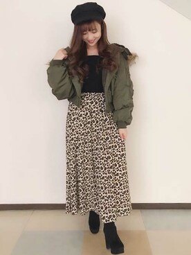 「リブニット」｜「アイテム（ミリタリージャケット）」を使った、INGNI（イング）さん（レディース・154cm）の冬コーディネート